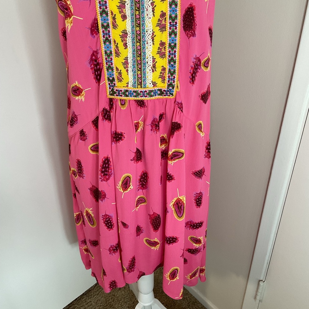 Uncle Frank Pink Yellow Floral Midi Dress Small Lace Trim High Low Hem Boho Chic - Picture 4 of 7